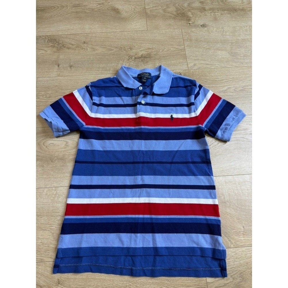 EUC Boys Kids Polo ralph lauren blue striped short sleeve polo shirt SZ M 10-12